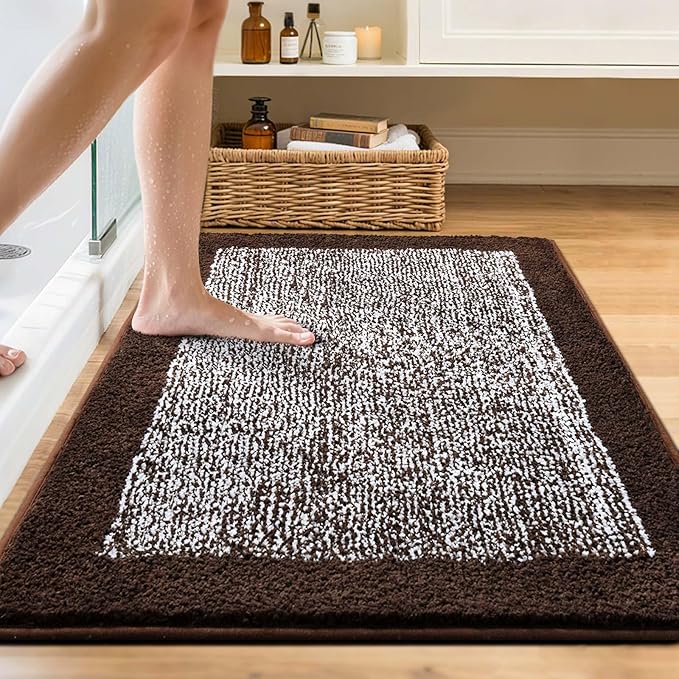 48x32 Large Bathroom Rugs Washable Non Slip, Brown Bath Mat for Bathroom Floor Tub, Soft Absorbent Quick Dry Mats for Shower, Bathtub,Home Decor