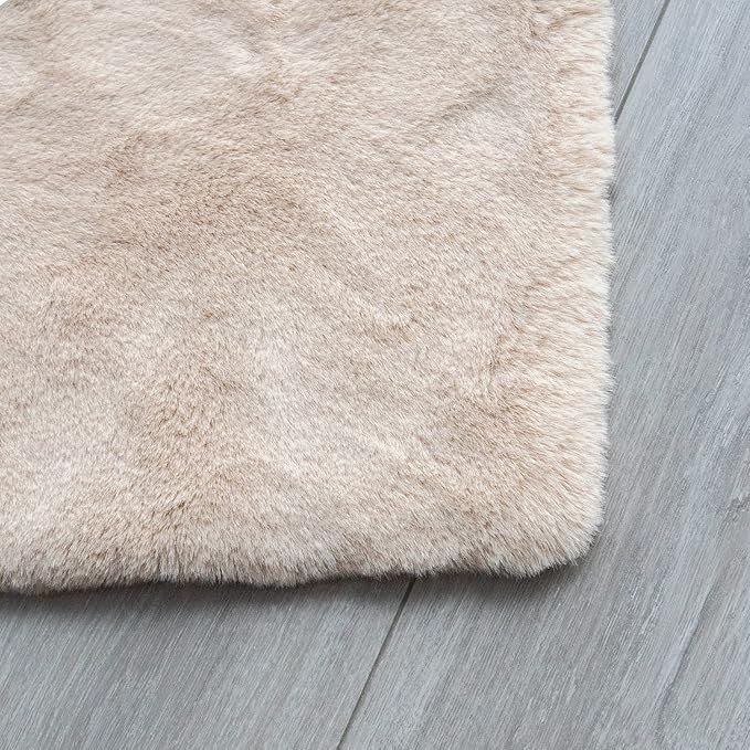 ORINOVA Light Brown Beige Fluffy Faux Rabbit Shag Fur Rugs for Bedroom Small Fuzzy Washable Runners Rugs for Living Room 2x6 Rug Runner Nursery