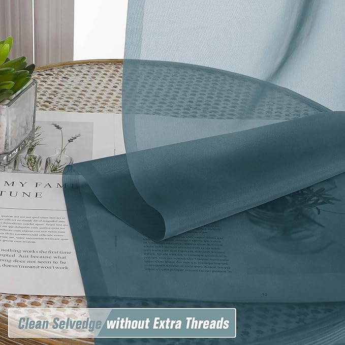 Small Sheer Curtains 2 Panels Set, Kitchen Curtains 36 Inch Length, Elegant Light Filtering Short Window Drapes for Living Room Bedroom, Dual Rod Pocket Design, Dusty Blue, 2x42Wx36L Inches