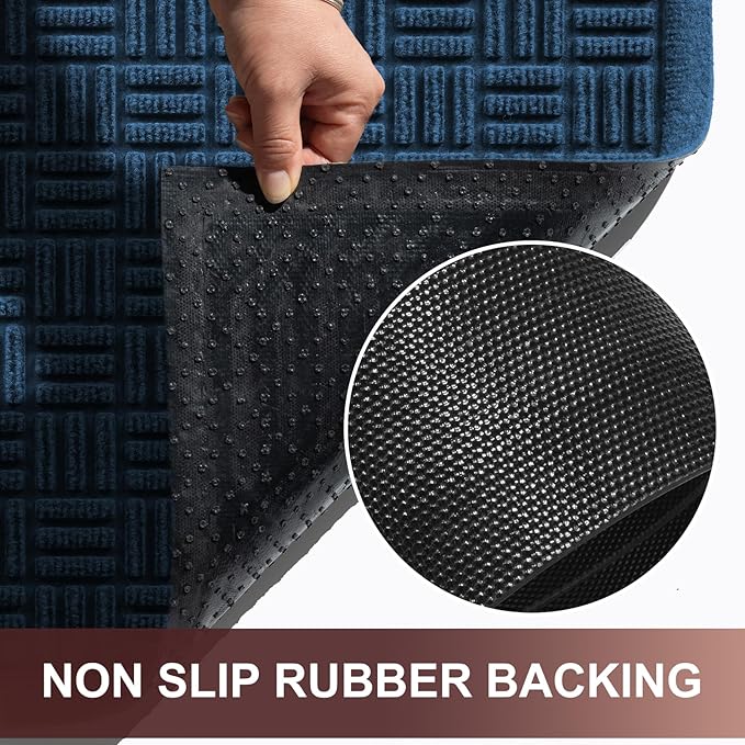 Mibao Front Door Mat Indoor Outdoor Entrance, Dirt Trapping Waterproof All-Season, All-Weather Doormat, Non-Slip Durable Natural Rubber Low Profile Easy Clean Patio Entrance Mat, 61.5" x 36", Blue
