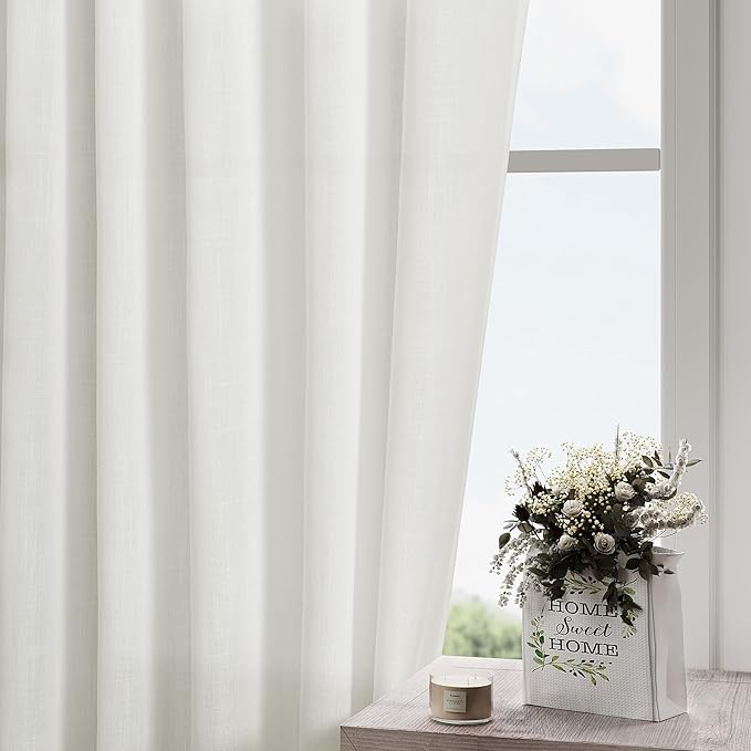 Nanspring Ivory Linen Curtains 92 Inch Length 2 Panels Set for Living Room Back Tab Rod Pocket Pinch Pleated Window Curtain Drapes Neutral Rustic Farmhouse Decor Dining Room Curtain 92 Inches Long