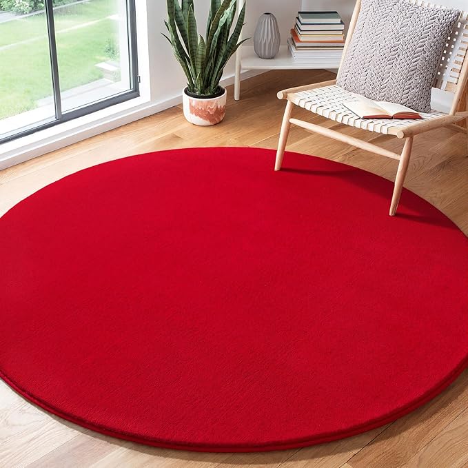 Amearea Red Round Area Rugs 5ft Washable Circle Rugs for Bedroom Living Room, Fluffy Indoor Thickened Memory Foam Rug, Non Slip Minimalist Circular Carpet for Kids Boys Girls Dorm Nursery Room Decor