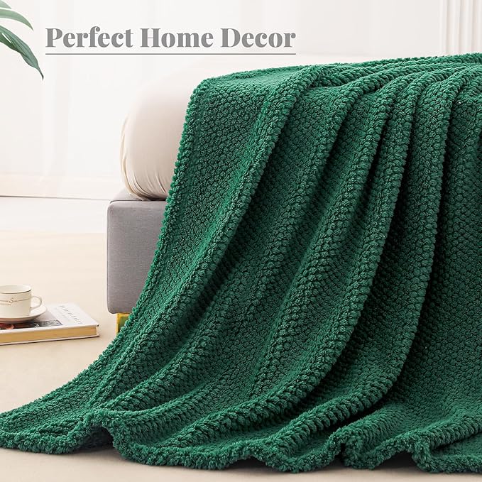 Whale Flotilla Twin Size Fuzzy Fleece Blanket for Bed, 60x80 Inch Fluffy Warm Soft Jacquard Blankets for All Season, Lightweight and Cozy, Deep Green