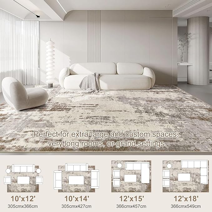 UERMEI 10x12 Area Rug Living Room Rugs - Washable Neutral Modern Abstract Soft Thin Rug Indoor Floor No Slip Rug Carpet for Bedroom Under Dining Table Home Office Decor - Brown/Grey/Beige