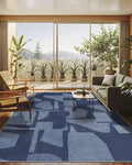 Latte&Fog 8x10 Area Rugs for Living Room, Large Modern Abstract Washable Rug, Boho Non Slip Low Pile Carpet for Indoor Bedroom Dining Room, Office, Dorm, Classroom, Farmhouse and Kids Room - Navy Blue