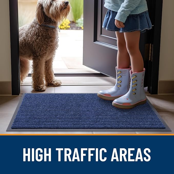 OLANLY Front Door Mat Indoor Outdoor Entrance, 2-Pack 71 x 23 Inch, Waterproof Heavy Duty Doormat, Fade Resistant, Low Profile, Easy Clean Patio Porch Welcome Floor Mats for Entry, Blue