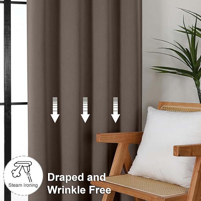 Simplebrand Ava Brown Blackout Curtains for Bedroom, 72 Inch Length, 2 Panels Set, Privacy Thermal Insulated Rod Pocket Window Curtains, W40 x L72 Inch