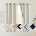 NICETOWN Natural Linen Curtains 45" Long with Noise Reducing for Small Window, 42" Wide, 2 PCs, Complete Blackout Drapes, Thermal Insulated & Noise Reducing Window Draperies with White Liner