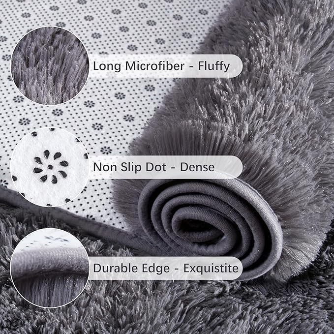 Chicrug Soft Runner Rugs for Bedroom Living Room Plush Fluffy Rug 2x8 Feet, Shag Furry Area Rug Carpet Non Shedding for Nursery Children Kids Girls Room Home Decorative, Coal Grey