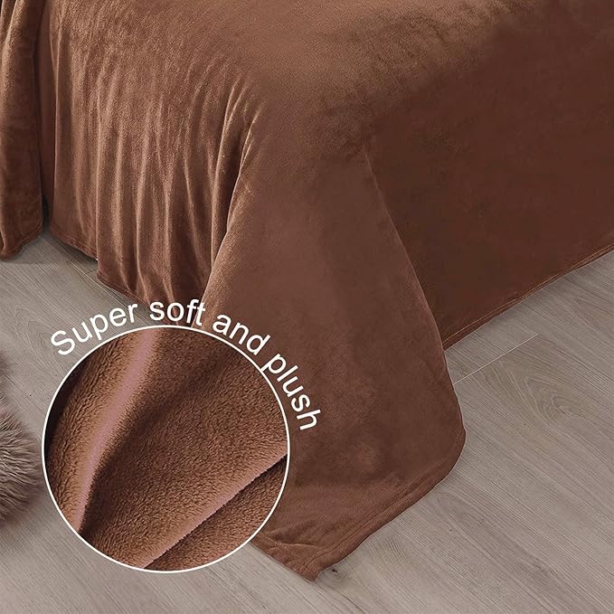 Exclusivo Mezcla Twin Size Flannel Fleece Velvet Plush Bed Blanket as Bedspread, Coverlet, Bed Cover (90x66 IN, Brown) Soft, Lightweight, Warm and Cozy