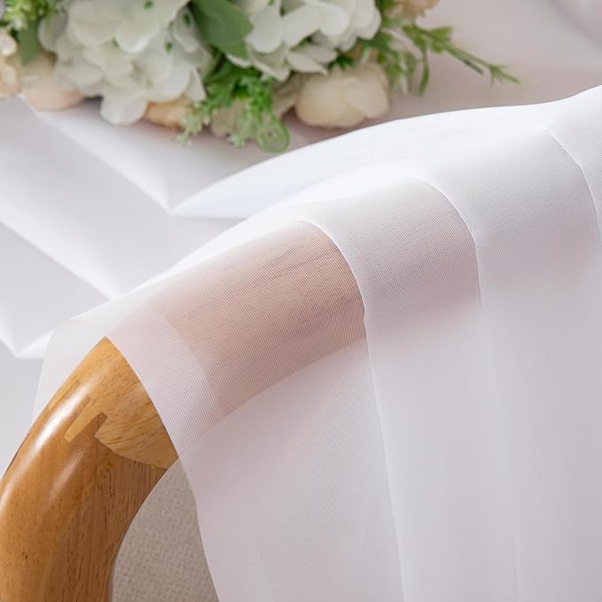 OVZME White Sheer Curtains 45 Inch Long 2 Panels, Rod Pocket Voile Drapes for Small Windows, Each 42 by 45 Inches.