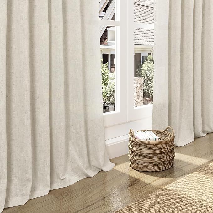 Nanspring Vanilla Linen Curtains for Living Room 63 Inch Length Luxury Light Filtering Semi Sheer Curtain Back Tab Modern Farmhouse Decor Elegant Coastal Drapes for Bedroom Office 52x63, 2 Panels