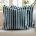 decorUhome Cozy Faux Fur Throw Pillow Covers 22x22 Set of 2 Decorative Soft Plush Striped Modern Farmhouse Boho Couch Euro Sham Pillow Cases with Velvet Back for Sofa Bed Living Roomr, Blue Grey