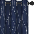 Deconovo Short Kitchen Curtains, Navy Blue Blakcout Curtain 42 x 45 Inch, Thermal Insulated Soundproof Drapes with Silver Wave Dots Prit, Grommet Top, Machine Washable for Nursery Bedroom Living Room