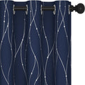 Deconovo Navy Blue Curtains, Blackout Curtain for Bedroom, 38 x 72 Inch, Thermal Insulated Soundproof Privacy Drapes with Silver Wave Dots Pattern, Grommet Top, Machine Washable Panel for Living Room