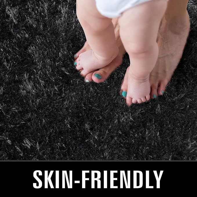TWINNIS Super Soft Shaggy Rugs Fluffy Carpets, 5x8 Feet, Indoor Modern Plush Area Rugs for Living Room Bedroom Kids Room Nursery Home Decor, Upgrade Anti-Skid Rectangular Fuzzy Rug, Black