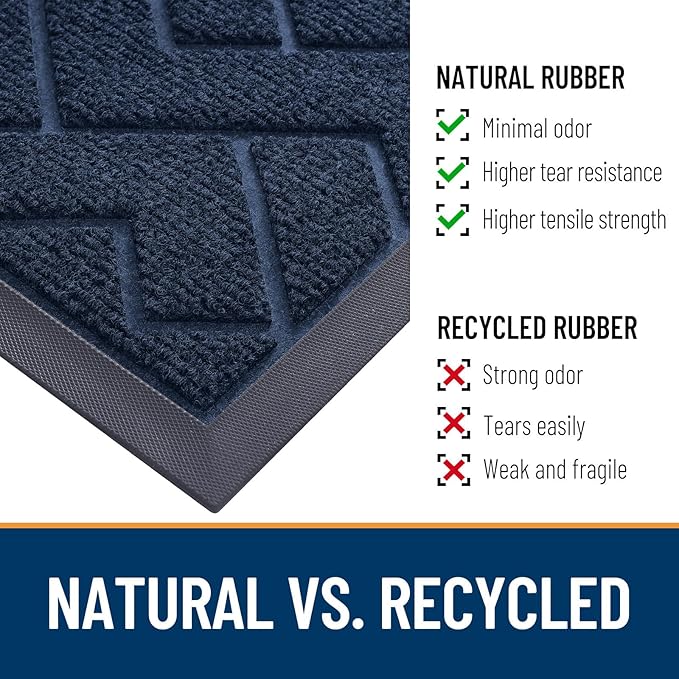 OLANLY Front Door Mat Indoor Outdoor Entrance, Waterproof All-Season, All-Weather Doormat, Sturdy Natural Rubber, Low Profile, Easy Clean Patio Porch Entryway Mat, Herringbone Brick (Blue, 71x47)