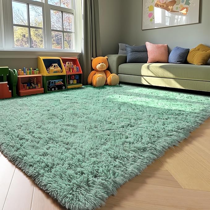 ONASAR Sage Green Rugs for Living Room Bedroom, 5x8 Fluffy Bedside Area Rug, Soft Plush Shaggy Indoor Floor Carpet for Nursery Kids Girls Boys Teen Dorm Home Office Decor Aesthetic