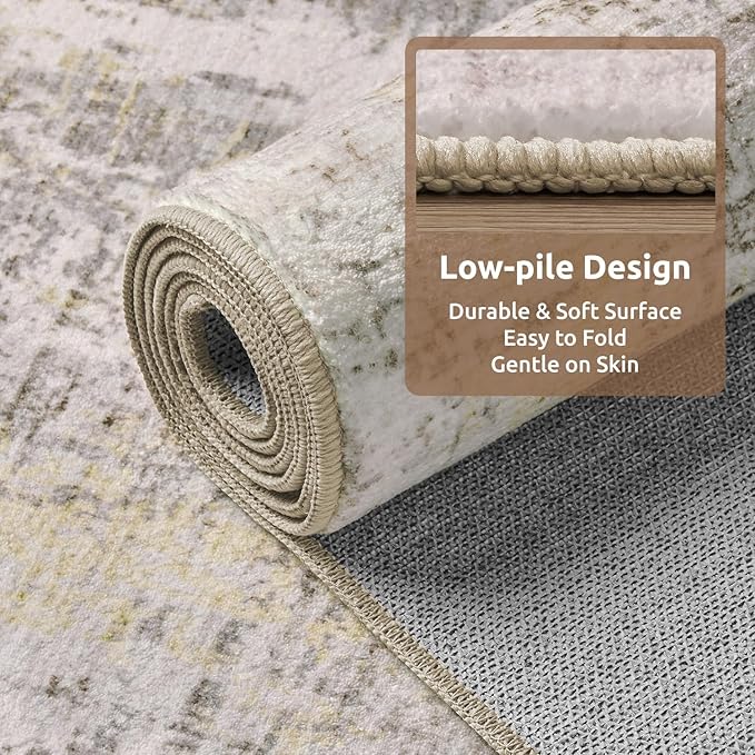 4 x 6 Area Rugs for Living Room, Machine Washable Non Slip Rug Ultra Soft Low Pile Indoor Carpet Modern Abstract Rugs for Bedroom Office Room Dining Room Beside, Beige