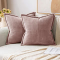 MIULEE Spring Decorative Throw Pillow Covers for Couch Bed Livingroom 20x20 Inch Set of 2 Blush Pink Boho Accent Throw Pllows Broadside Striped Patchwork Soft Corduroy Pillowcases Valentine Decor