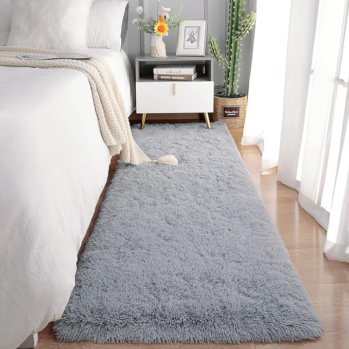 Chicrug Soft Runner Rugs for Bedroom Living Room Plush Fluffy Rug 2x7 Feet, Shag Furry Area Rug Carpet Non Shedding for Nursery Children Kids Girls Room Home Decorative, Grey