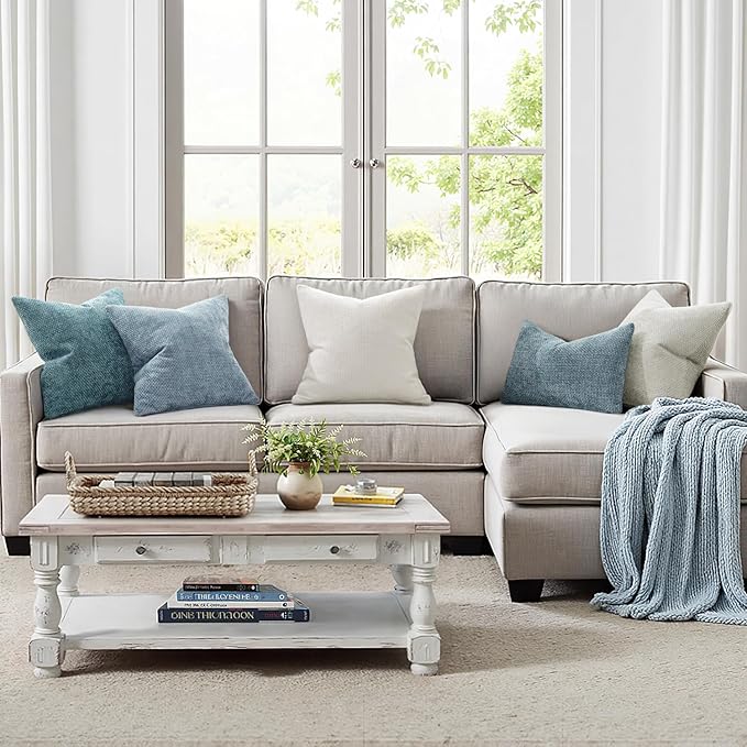 MIULEE Pack of 2 Couch Throw Pillow Covers 20x20 Inch Coastal Light Blue Modern Boho Accent Decorative Pillow Covers Soft Chenille Farmhouse Cushion Covers for Home Decor Bed Sofa Living Room