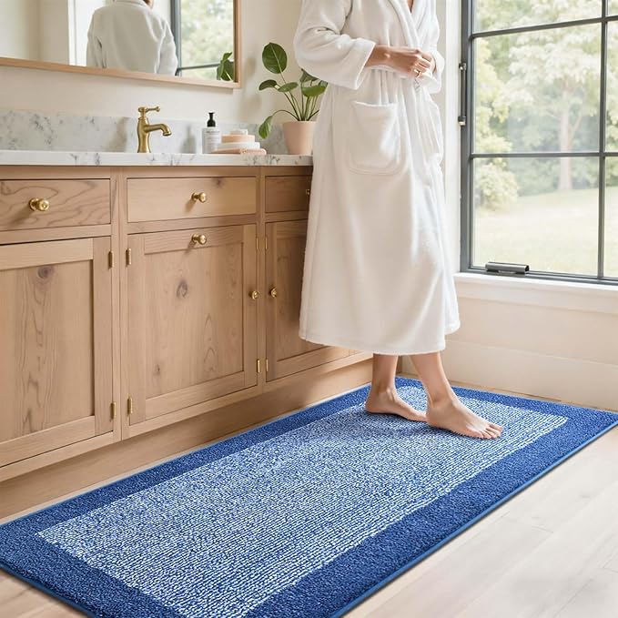 60x24 Long Bathroom Rugs Washable Non Slip, Blue Bath Mat for Bathroom Floor Tub, Soft Absorbent Quick Dry Mats for Shower,Bathtub,Home Decor