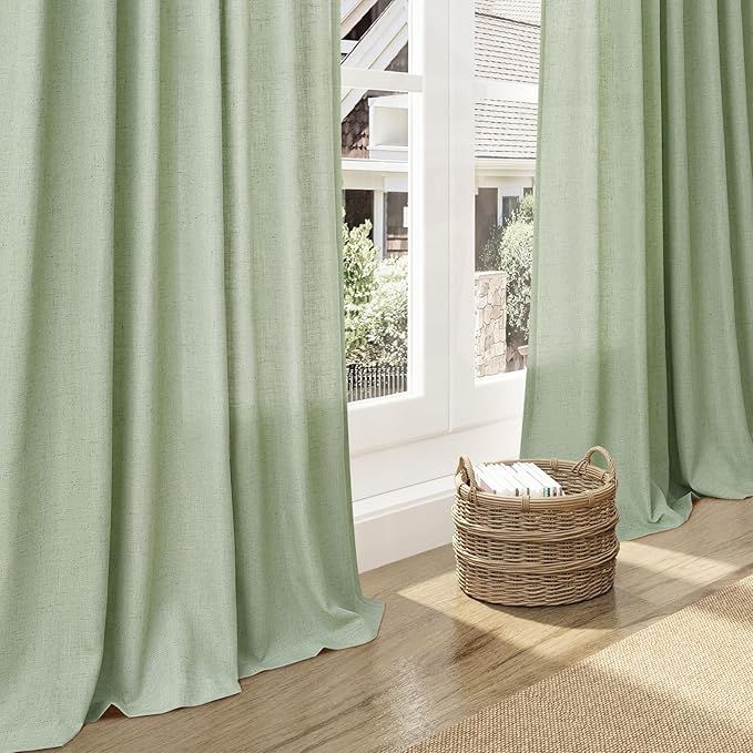 Nanspring Mist Sage Linen Curtains 84 Inch Length 2 Panels Set for Living Room Rod Pocket Back Tab Light Filtering Window Drapes for Bedroom Dining Room Protect Privacy Modern Farmhouse Decor 52x84