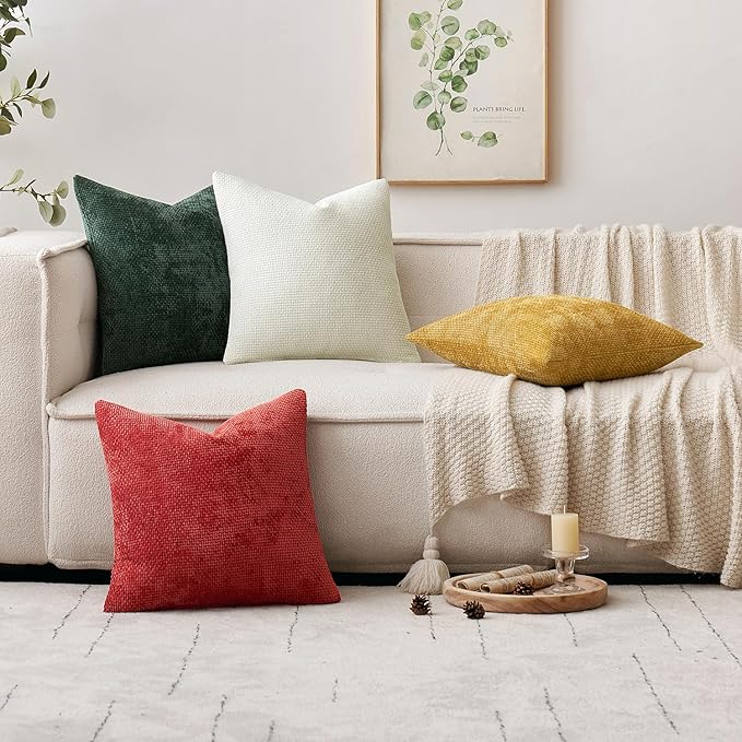 MIULEE Pack of 2 Christmas Green Couch Throw Pillow Covers 20x20 Inch Modern Boho Accent Decorative Pillow Covers Soft Chenille Farmhouse Cushion Covers for Home Decor Bed Sofa Living Room