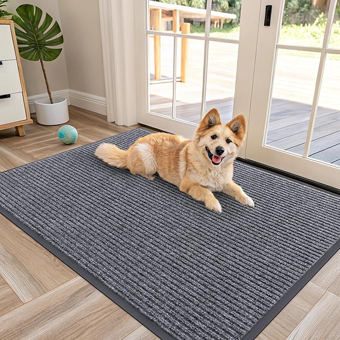 OLANLY Front Door Mat Indoor Outdoor Entrance, Waterproof Heavy Duty Doormat, Fade Resistant, Low Profile, Easy Clean Patio Porch Welcome Floor Mats for Entry, 47x30, Grey