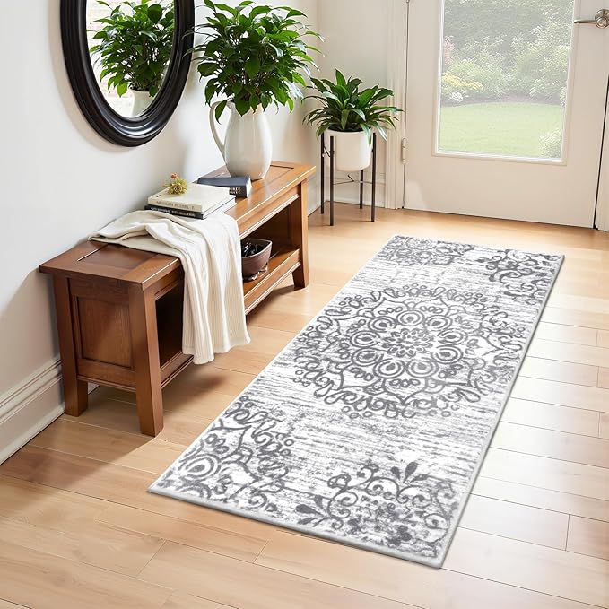HEBE Hallway Runner Rug 2'x4' Washable Vintage Distressed Area Rugs Non Slip Laundry Rug Runner Boho Floor Carpet Runners for Hallways Entryway Laundry Room Kitchen Bathroom