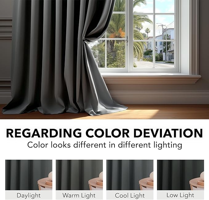 Deconovo Blackout Curtains, Thermal Insulated, W42 x L95 2 Panels, Back Tab, Machine Washable, Room-Darkening Drapes for Bedroom/Living Room Dark Grey