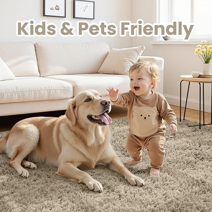 5x8 Area Rugs for Living Room: Soft Fluffy Shag Gray Camel Rugs for Bedroom, Non Slip Large Fuzzy Plush Rug Indoor Floor Carpet for Nursery Kids Boys Girls Room, Dorms, Playroom, Modern Home Decor