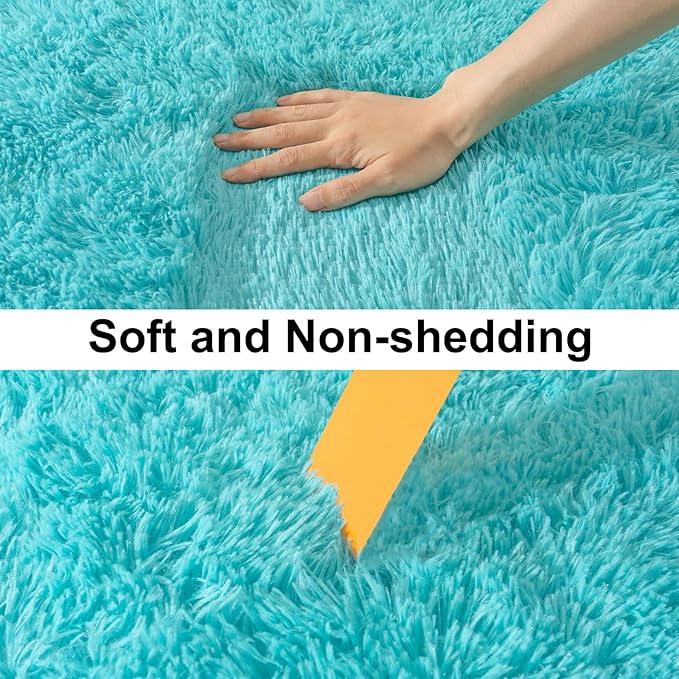 Soft Runner Rugs for Bedroom Hallways, 2x6 Teal Blue Fluffy Shag Throw Area Rug Non Slip for Bedside Dorm, Long Shaggy Furry Carpet for Nursery Living Room