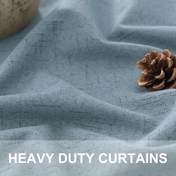 Light Blue Curtains for Bedroom 63 Inch Length 2 Panels Neutral Linen Textured Full Blackout Room Darkening Noise Reducing Curtain for Bay Window Kids Room Boys Nursery Dusty Slate Stone Blue 63 Long