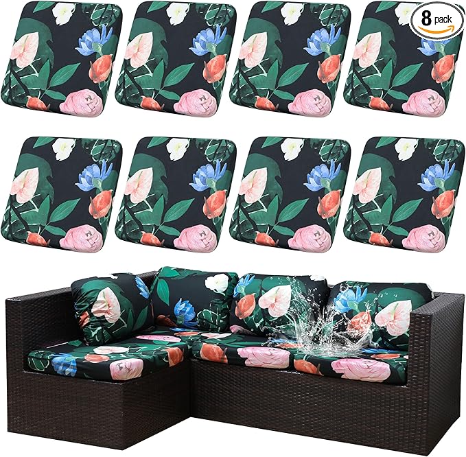 Outdoor Cushion Covers Set,8PCS Patio Furniture Couch Seat Slipcovers, Replacement for Sofa Sectional Chair(Cover，Only)