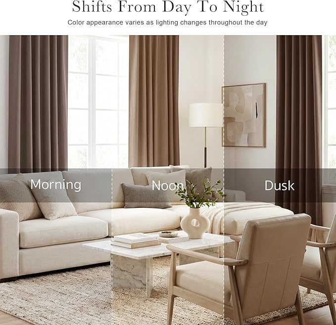 PONY DANCE Thermal Blackout Curtains - Short Length Curtain Draperies Thermal Insulated Drapes Panels with Back Tab Light Block for Bedroom Bathroom, 52 W x 54 L, Mocha, 2 PCs