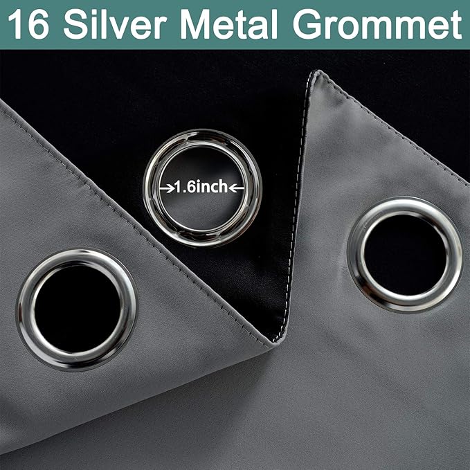 Yakamok 100% Blackout Thermal Insulated Grommet Curtains, Noise Reducing Barrier Panel for Sliding Glass Door, 2 Thick Layers Heat Full Light Blocking Patio Door Drapery, Grey, W100 x L84, 1 Panel