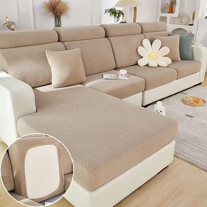 Sofa Covers Couch Covers for Sofa Pet Friendly Couch Cushion Covers Universal Sofa Covers Washable Stretch Slipcovers for Sectional Sofa (Texture Light Coffee,Chaise Cover)