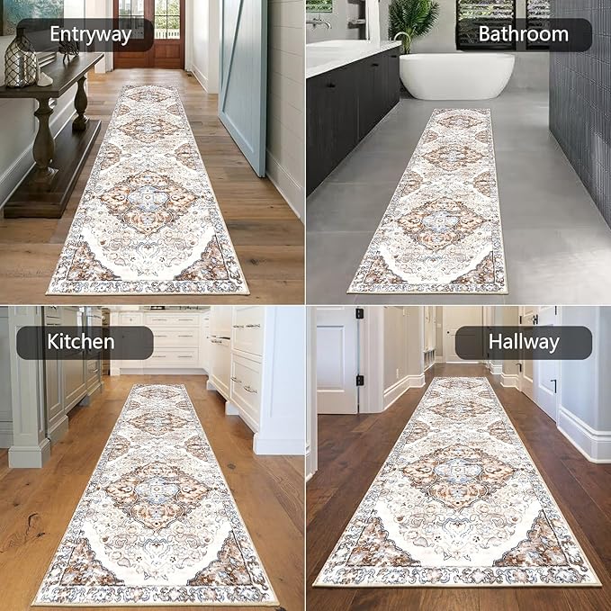 HEBE Hallway Runner Rug 2'x8' Washable Vintage Distressed Area Rugs Non Slip Laundry Rug Runner Boho Floor Carpet Runners for Hallways Entryway Laundry Room Kitchen Bathroom