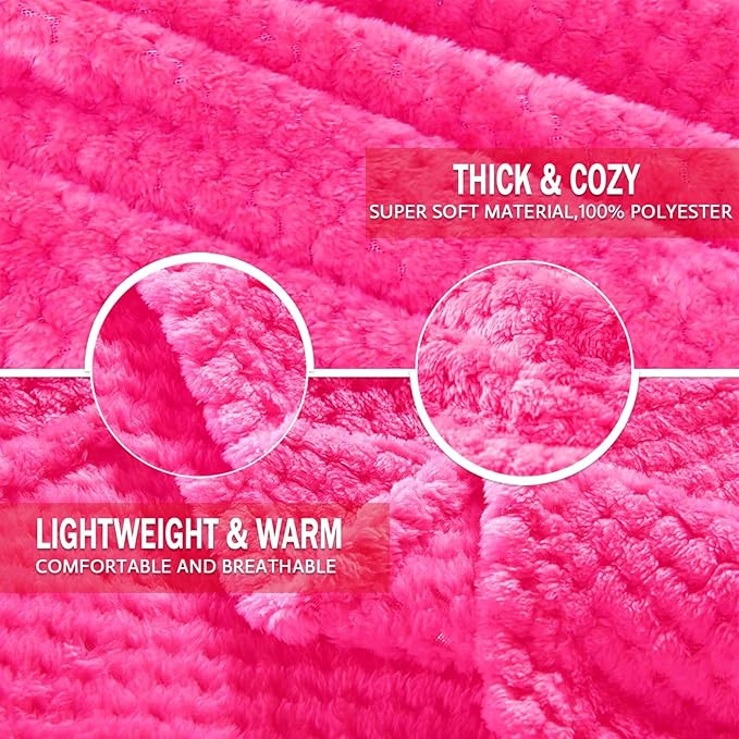 Exclusivo Mezcla Fleece Bed Blanket Queen Size, Super Soft and Warm Blankets for Couch, Sofa and Bed Waffle Textured, Cozy, Fuzzy and Lightweight (Hot Pink, 90x90 Inches)