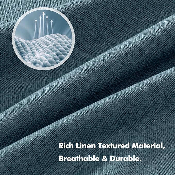 MIULEE 100% Blackout Linen Curtains for Bedroom, Stone Blue Solid Luxury Decor Thermal Insulation Room Darkening Drapes for Living Room Nursery Back Tab Rod Pocket 42 x 63 Inches, 2 Panels