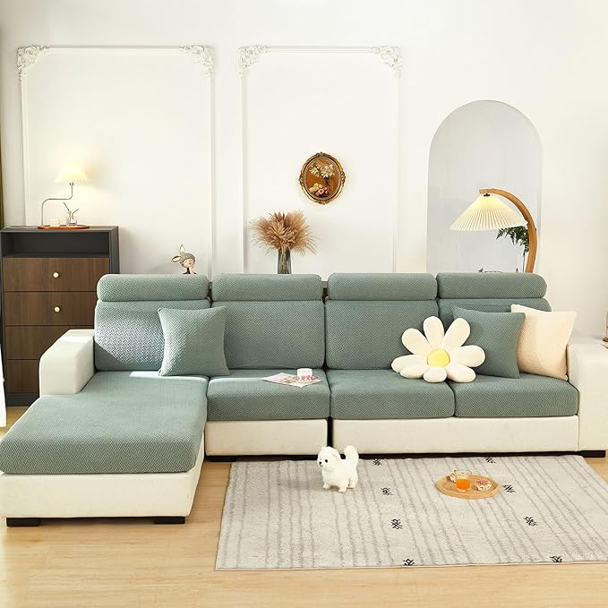 Couch Covers for 2 Cushion Sofa Pet Friendly Couch Cushion Covers Universal Sofa Covers Washable Stretch Slipcovers for Sectional Sofa (Texture Green,Large Double Seat Cover)