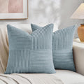 Fancy Homi Set of 2 Light Blue Samll Decorative Throw Pillow Covers 14x14 Inch with for Couch Bed Sofa, Rustic Farmhouse Boho Home Decor, Soft Cross Patchwork Corduroy Square Cushion Case 35x35 cm