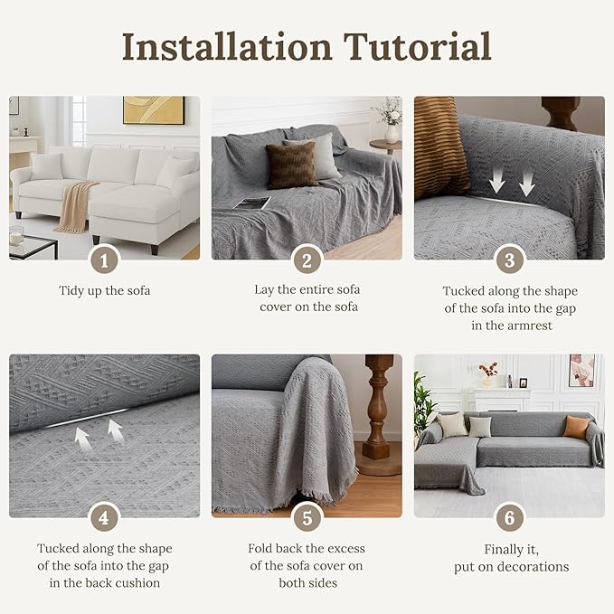 HOMERILLA Sectional Couch Covers for Sectional Sofa L Shaped Sofa Cover Blanket 2 Pieces L Shape Furniture Protector for Pets Dogs (Light Grey, XX-Large)