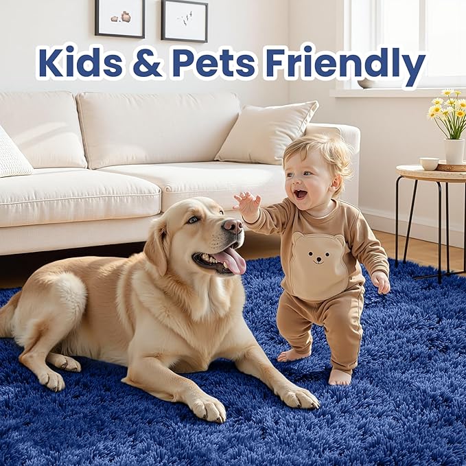 5x7 Area Rugs for Living Room Rug: Soft Fluffy Shag Blue Rugs for Bedroom, Non-Slip Large Fuzzy Plush Rug Indoor Floor Carpet for Nursery Kids Boys Girls Room, Dorms, Playroom, Modern Home Decor
