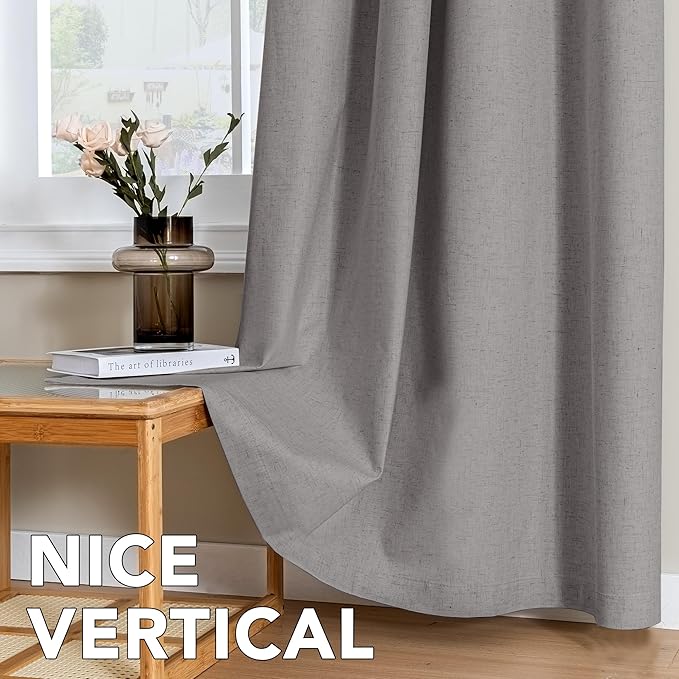 H.VERSAILTEX Linen Curtains 100% Blackout Curtains for Bedroom 102 inch Long Full Light Blocking Nature Linen Blended Window Curtains for Living Room Nickel Grommet (2 Panels, Heathered Dove)