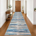 Lansny Modern Abstract Runner Rug 3x16, Blue Washable Long Kitchen Runner Non-Slip Soft Hallway Rug Runner Ultra Thin Print Faux Wool Carpet for Entryway Bedroom Laundry Room Indoor Home Decor