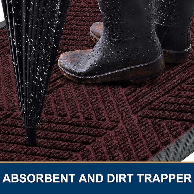 Smiry Front Door Mat Outside Entrance, Heavy Duty Sturdy Natural Rubber Doormat, Trap Dirt and Moisture, Easy Clean Low Profile Mats for Indoor Outdoor Entry, Irregular Triangle (29.5x17, Dark Red)