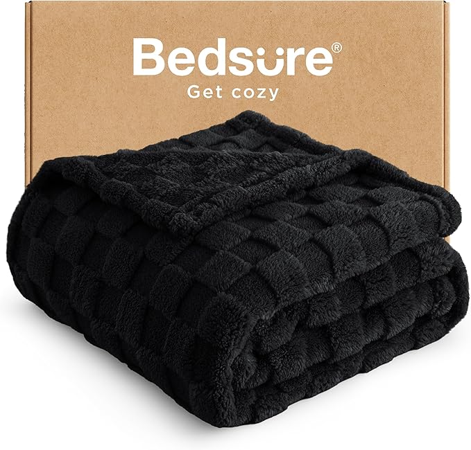 Bedsure GentleSoft Black Throw Blanket for Couch - Super Soft Cozy Blankets Gifts for Kids Girls, Cute Small Fleece Throws for Bedroom Home Decor, 50x70 Inches